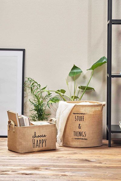 Ocean Home Textile Комплект от 2 - Джутов гардероб, органайзер за играчки за детска стая и сгъваем органайзер за кошница за съхранение