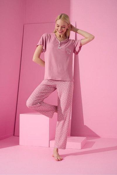 MEBA Women's Short Sleeve Camisole Pink Pajama Set -6