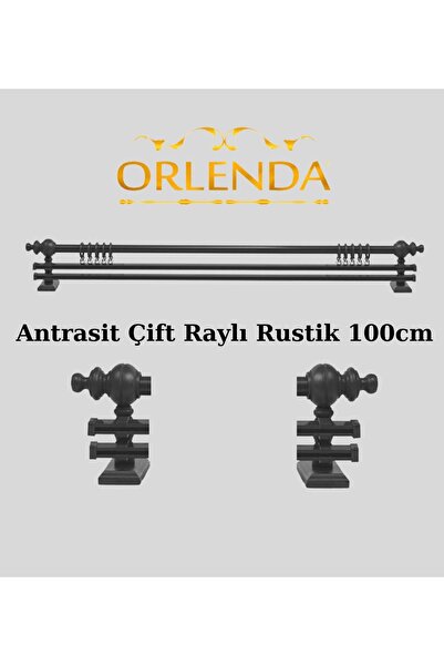 Orlenda Antrasit Ahşap Başlıklı Alminyum Boru Rustik Perde Askısı Çift Raylı ...