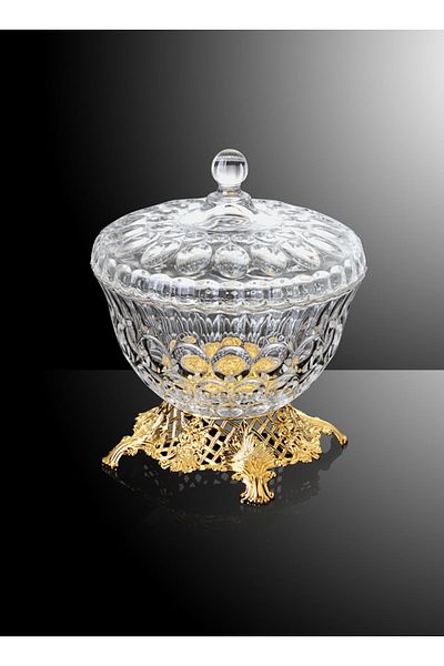 Lucena Gold Color Glass Lid Sugar Bowl - Chocolate Bowl