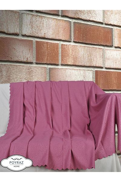 POYRAZ Matte Patterned Chenille Light Fuchsia Double Sided Sofa Sofa Bed Cover Shawl