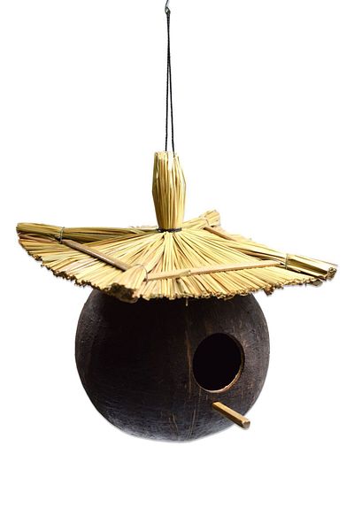 Hedicaret Natural Coconut Roofed Bird's Nest with Hanger