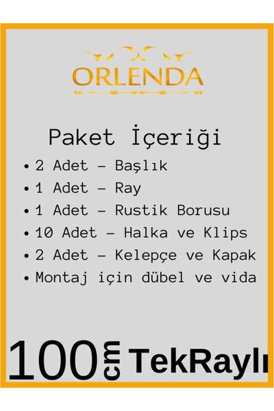 Orlenda Meşe Ahşap Başlıklı Alminyum Boru Rustik Perde Askısı Tek Raylı 100 Cm
