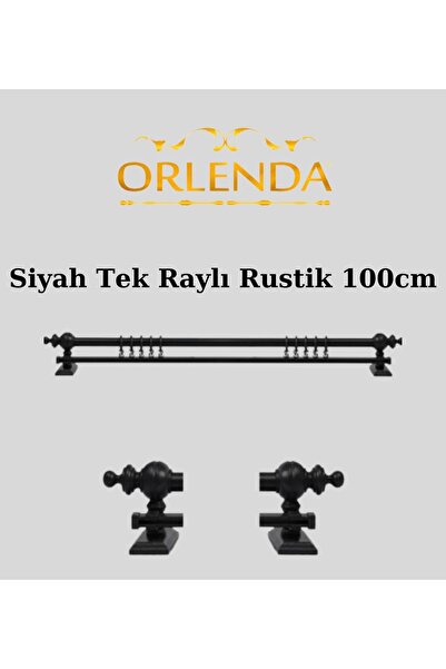 Orlenda Siyah Ahşap Rustik Perde Askısı - Tek Raylı Rustik Borusu 100 Cm