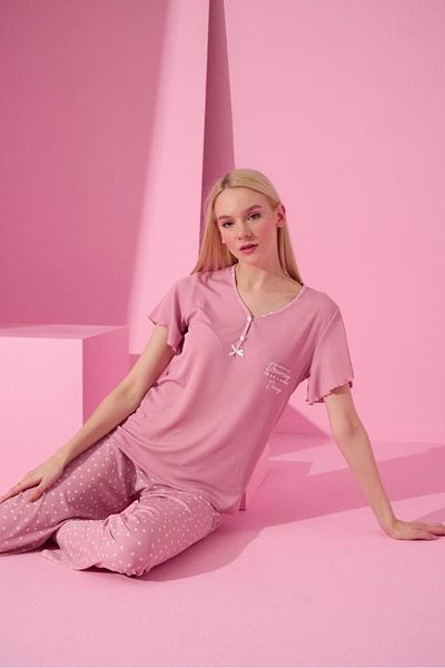 MEBA Women's Short Sleeve Camisole Pink Pajama Set -6