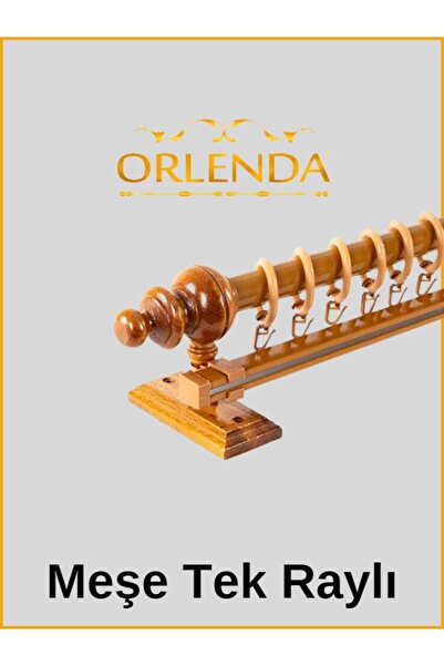 Orlenda Meşe Ahşap Başlıklı Alminyum Boru Rustik Perde Askısı Tek Raylı 100 Cm