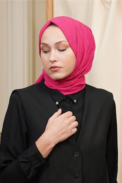 Loryan Fuchsia Colored Logo Patterned Jacquard Shawl