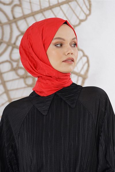 Loryan Red Red Logo Pattern Silky Jacquard Shawl