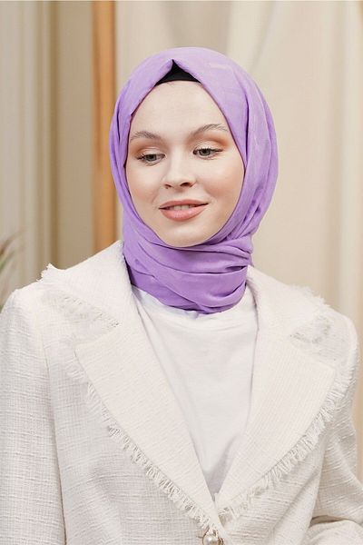 Loryan Lilac Logo Patterned Cotton Jacquard Shawl