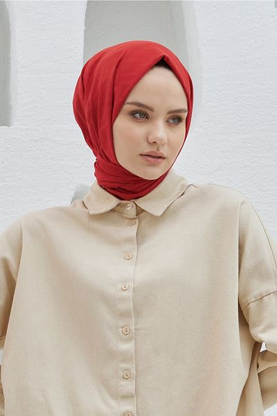 Loryan Red Logo Patterned Cotton Jacquard Shawl