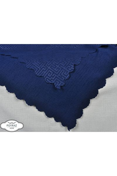 POYRAZ Matte Patterned Chenille Navy Blue Double Sided Sofa Sofa Bed Cover Shawl