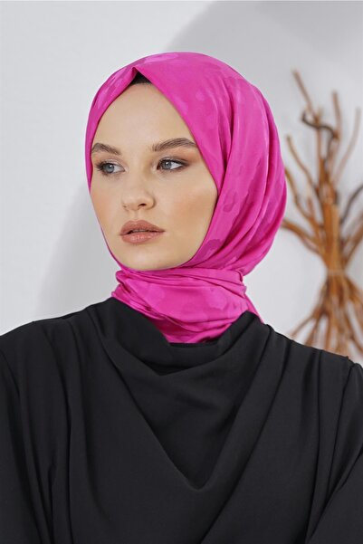 Loryan Leopar Desen İpeksi Jakar Şal Fuşya