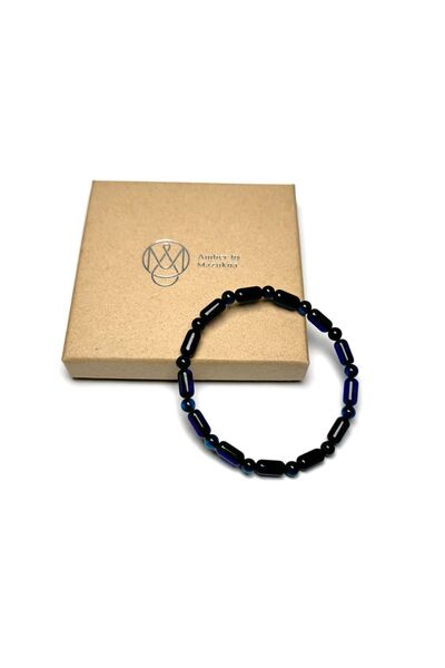 Amber by Mazukna Blue Cylindrical Drop Amber Bracelet with Stretchy Line, Adult, Certified