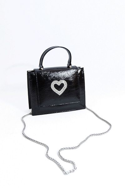 Sun Pieces SOFIA GLOSSY BLACK, VEGAN LEATHER HANDBAG, EVENING BAG