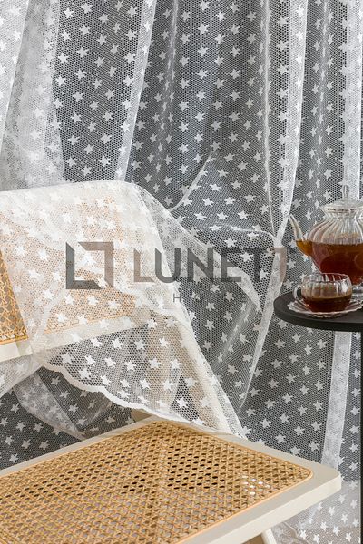 LUNETT HOME Ready to Use Small Star Tight Batteryed 1X3 Tule Curtain