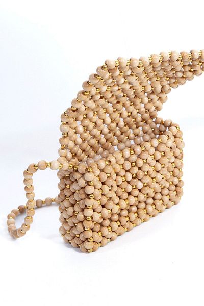 Sun Pieces Vivien Bag, Wooden Gold Bead Shoulder Bag
