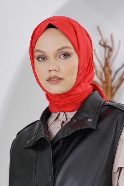 Loryan Red Leopard Print Silky Jacquard Shawl
