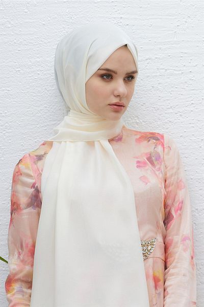 Loryan Shiny Monochrome Polina Shawl - Scarf, Evening Dress and Daily Use, Ecru