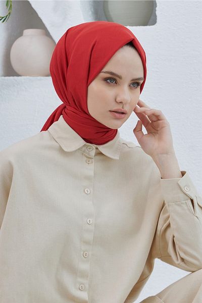 Loryan Red Tuana Patterned Cotton Jacquard Shawl