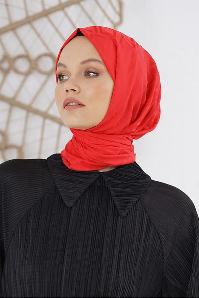 Loryan Red Red Logo Pattern Silky Jacquard Shawl