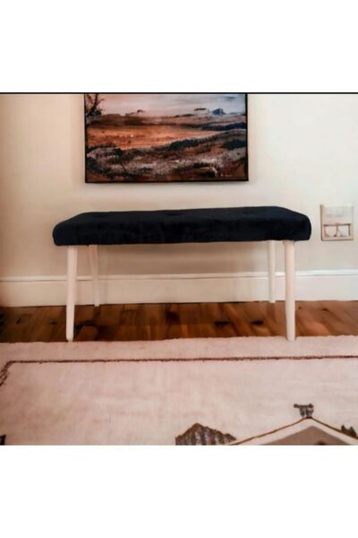 BEYLERBEYİ Ahşap Ayaklı Handmade Geniş Oturum Alanlı siyah welsoft Kumaş Pofi...