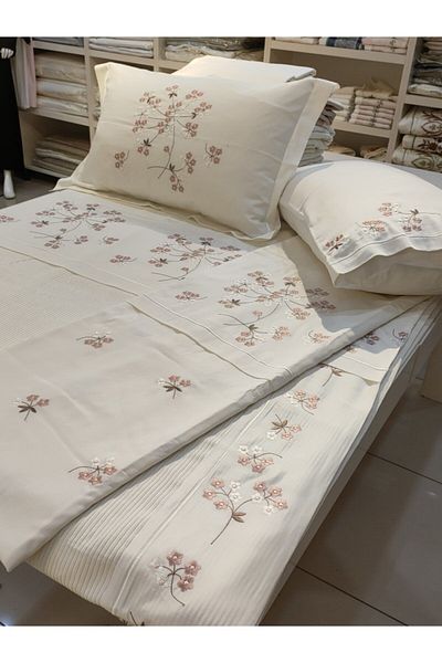 İnci 95% Cotton Embroidered Pique and Duvet Cover Set Consist of 7 Pieces