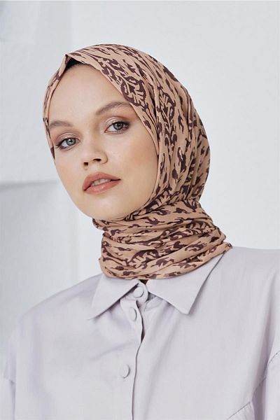 Loryan Caramel Colored Scarf - Lin, Linen and Cotton Type, Tile Patterned Shawl