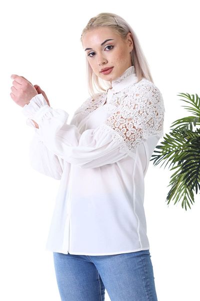 Loom Boutique Large Size Lace Decorated Crepe Shirt G0005