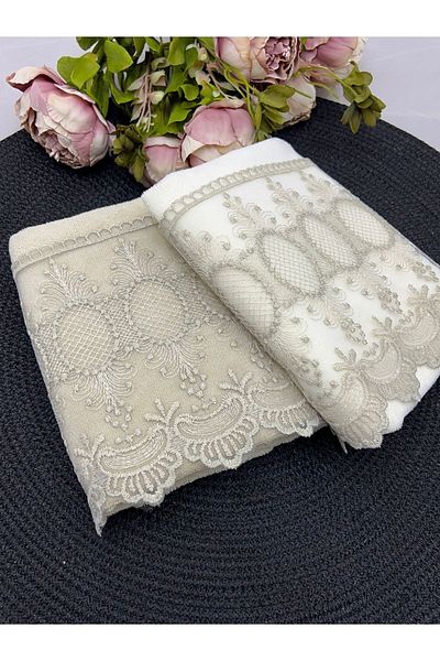 Çeyiz Bahçesi Ruby French Lace Velvet Πετσέτες Χεριών και Προσώπου Σετ 2 50/90cm