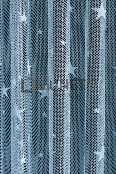 LUNETT HOME KULLANIMA HAZIR BÜYÜK YILDIZLI MAVİ SIK PİLELİ 1X3 TÜL PERDE
