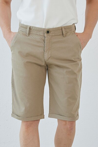 RAVANELLI Ανδρικό σορτς Chino σε μπεζ λεπτή εφαρμογή Gabardine Cotton