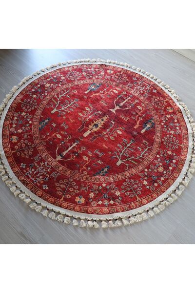 Just Arte سجادة مطبخ مزخرفة باللون الأحمر للباب الأمامي، سجادة مطبخ محبوكة مهدبة قابلة للغسل في الغسالة