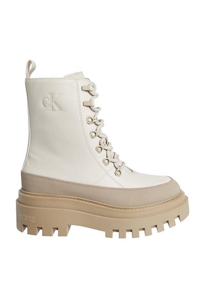 Calvin Klein Stílusos platform sarkú női csizma márkalogóval - krémszínű Yw0yw011