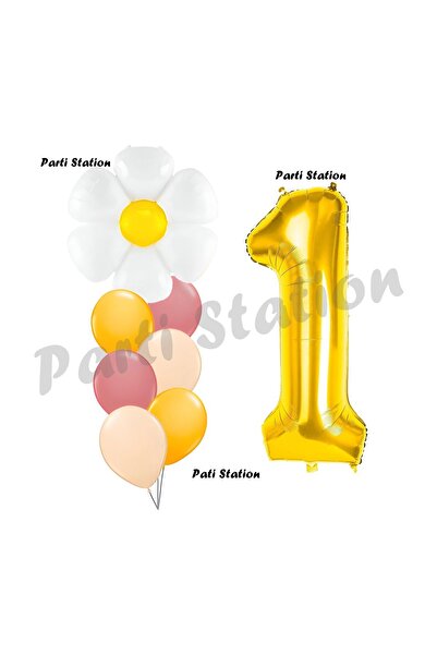 Parti Station 1 Year Old Daisy Balloon Set - Spring Concept, Birthday Party