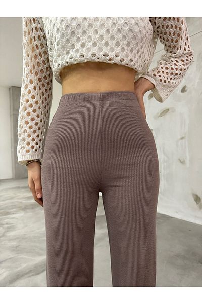 CNRCollection Women's High Waist and Soft Fabric Trousers - Mink, Elastic, Loose and Slit