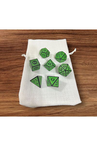 Le Majeur 7-Piece Dnd Frp Dice Set - Green Colored Desktop Gaming Dice, Pouch Gift