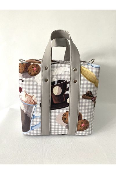 TALKING DREAMS Gray Brown Patterned Dinner Bag