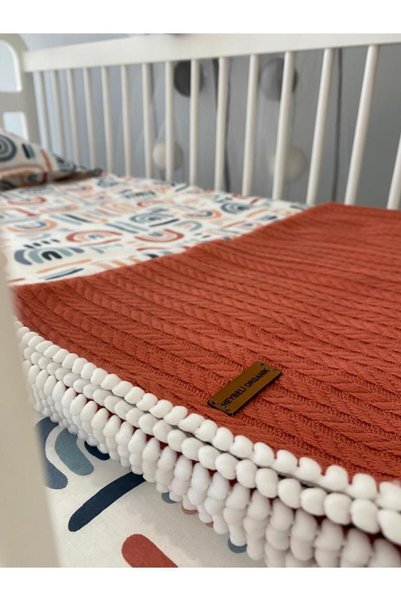 HEYBELİ ORGANİK 100% Cotton Fabric Baby/Child Elastic Sheet Set // Pillow Case Elastic Sheet Pompom Pique