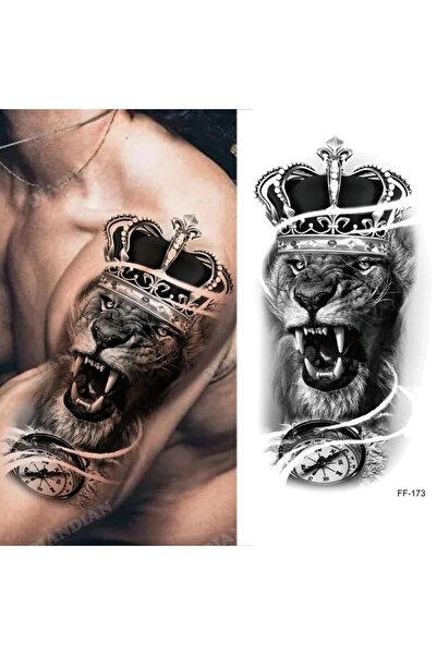 Tattoo Gerçekci Geçici Kral Taç ve Aslan Dövme Etiket Kadın Erkek Kol Bacak