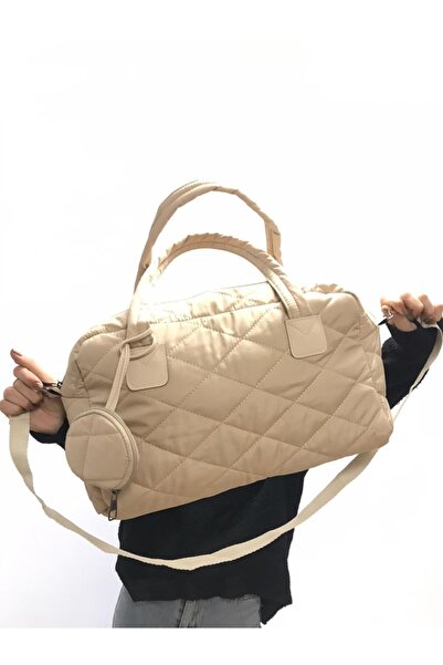 Genel Markalar Kadın Bej Shelbey Kapitone Cüzdan Detaylı Büyük Puf Omuz Çanta...