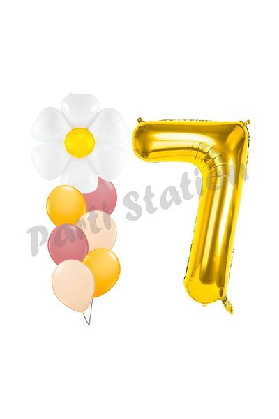 Parti Station 7 Years Old Daisy Balloon Set - Spring Flower Concept, Birthday Party