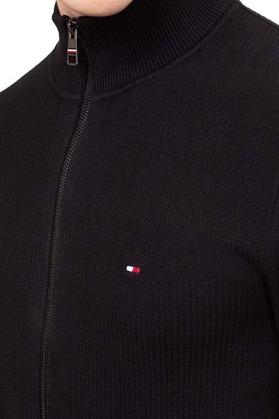 Tommy Hilfiger Men's Brand Logo Pure Organic Cotton Zippered High Collar Black Cardigan Suitable for Daily Use Mw