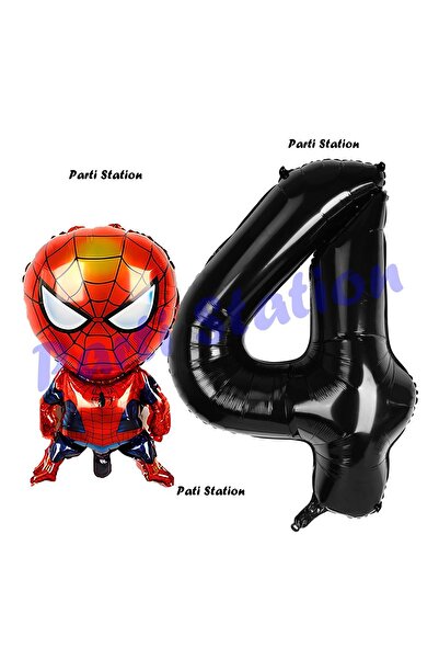 Parti Station Spiderman 4 Yaş Balon ve Siyah Rakam Balon Doğum Günü Parti Set...