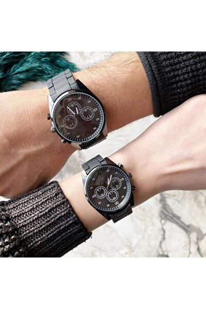 ÇENÇEN Sevgili Saatleri Çelik Kasa Siyah Renk Çift Kol Saatleri