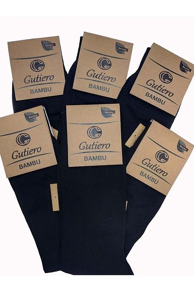 Gutiero Мъжки 12 чифта безшевни дълги черни чорапи от бамбук
