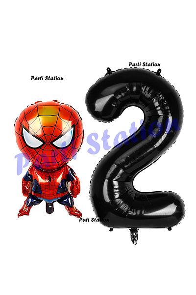 Parti Station Spiderman 2 Year Old Birthday Party Set - Balloon, Black Figure Spiderman Balloon