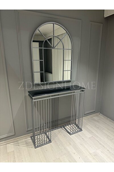 zdesignhome Şık ve Fonksiyonel: 80x100 cm Kafes Ayna ve 90x30x100 cm Gümüş Metal Dresuar