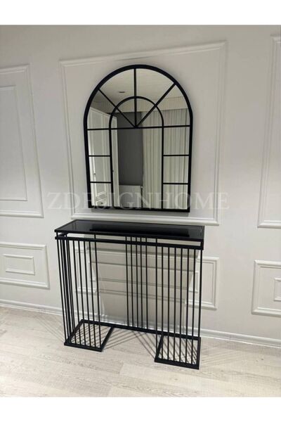 zdesignhome 80x100 CM KAFES AYNA, 90X30X100 CM DRESUAR SİYAH