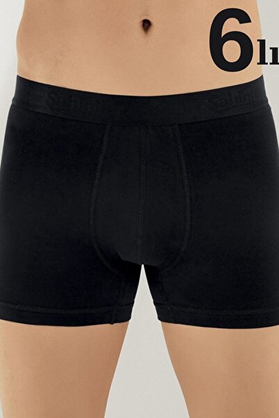 marmara qumasch Black Men's 6-Pack Boxer Shorts, Plain Cotton with Stretch Fa...