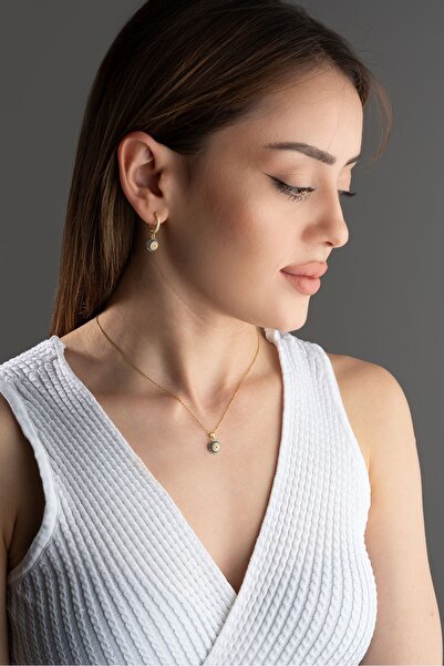 Silvano Jewelry 925 Ayar Gümüş Göz Nazarlı Kolye Küpe Seti